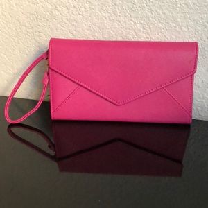 Real leather fuschia pink clutch from Venice, It